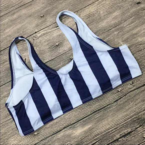 🖤Navy Blue Striped White Bikini Swimsuit - Picture 4 of 7